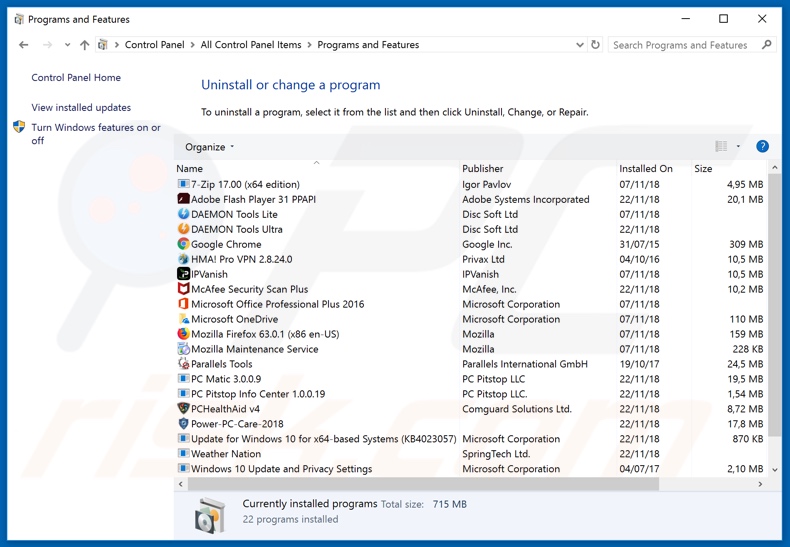 fxsmash.xyz Browser-Hijacker über die Systemsteuerung deinstallieren